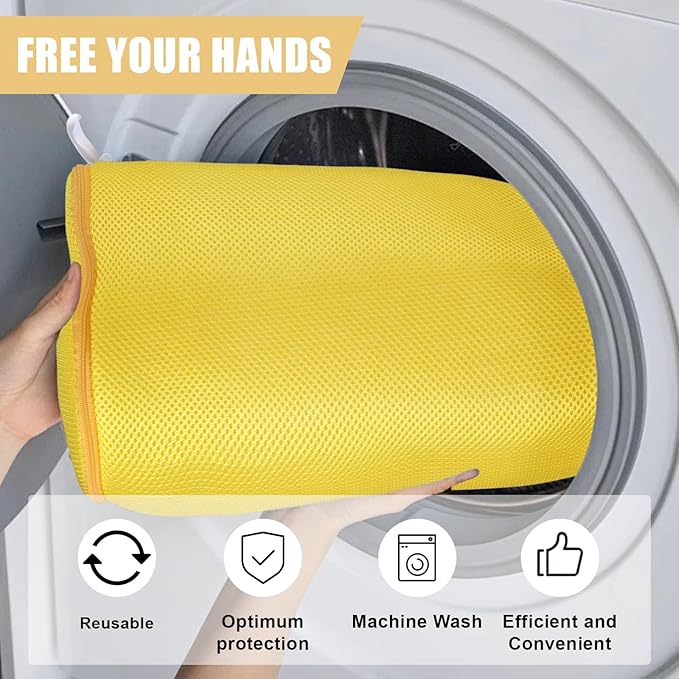 Shoe Washing Machine Bag, Laundry Shoe Bag for Washer and Dryer, Yellow Sandwish Mesh, 2L(8x15in)