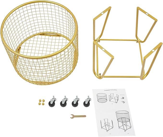 Wire Metal Deep Set Rolling Laundry Basket,Mesh Wire Laundry Basket Storage Cart for Bathroom Bedroom Dirty Clothes Storage (F)