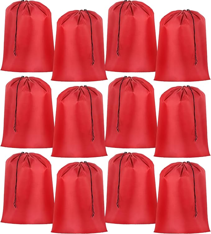 Woanger 12 Pack 28 x 45 Inch Extra Large Laundry Bags Bulk Washable Travel Laundry Bag with Drawstring Closure Large Dirty Clothes Organizer for College Dorm Home Hotel Camping(Red)