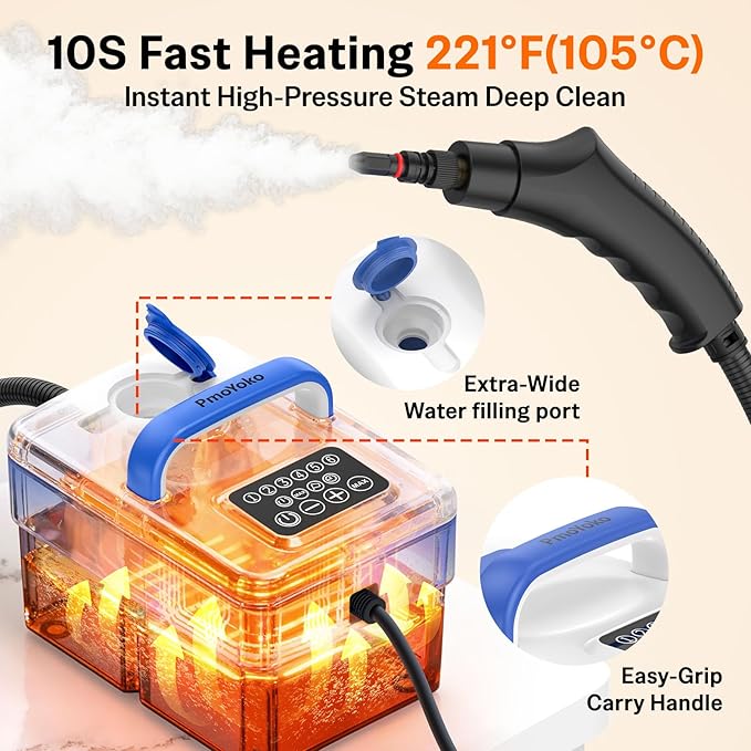 2500W Handheld Steam Cleaner with 16pcs Accessories & 1.6L Tank, 10S Fast Heating & High Temperature Portable Steam Cleaner for Home, Car, Steamer for Cleaning Windows, Grout, Upholstery and More