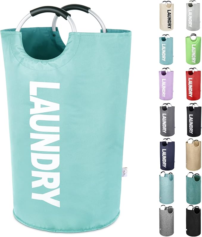 Large Laundry Basket Collapsible，Freestanding Clothes Hamper Bag with Handles – Tall Folding Dirty Laundry Bin，Sturdy Laundry Sorter for College Dorm，Laundry Room – 130L (Light Blue)