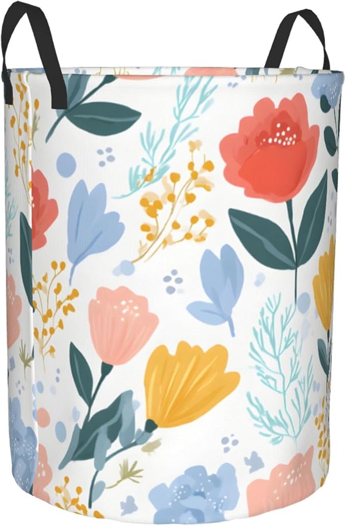 Floral Laundry Hamper, Collapsible Storage Basket with Handles for Clothes, Bedroom, Bathroom 19.6 x15.7 Inch