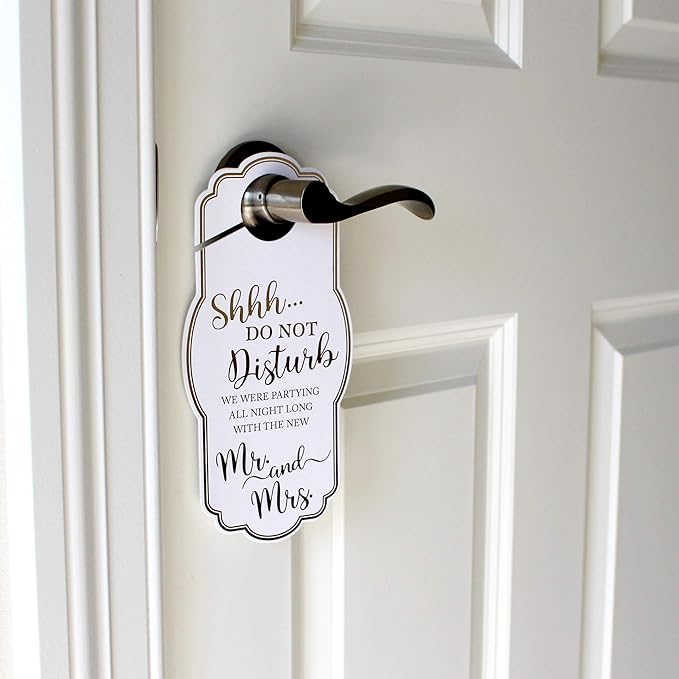 Lillian Rose White and Gold Wedding Door Hangers for Bride, Groom, and Guests
