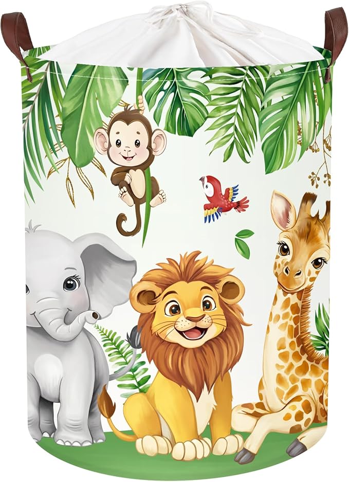 Jungle Animals Laundry Hamper Large Storage Basket Cartoon Wild Zoo Collapsible Parents Organizer Kids Toy Clothes Bins for Bedroom, Bathroom, Lion, 63L