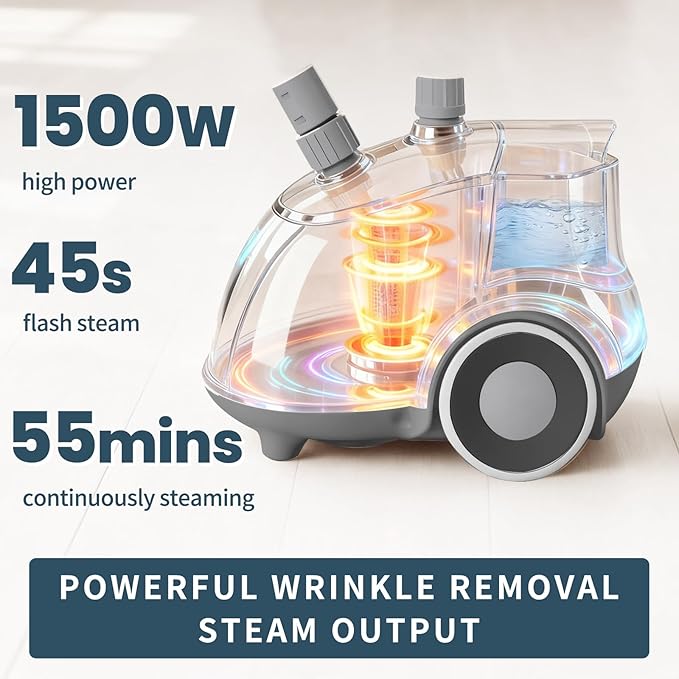 DUMOS Garment Steamer for Clothes Standing, 1500W Efficient Clothes Steamer Standing, 1.7L Water Tank for 55 Min Continuous Steaming with Wheels, Professional Fast Heating Wrinkle Remover