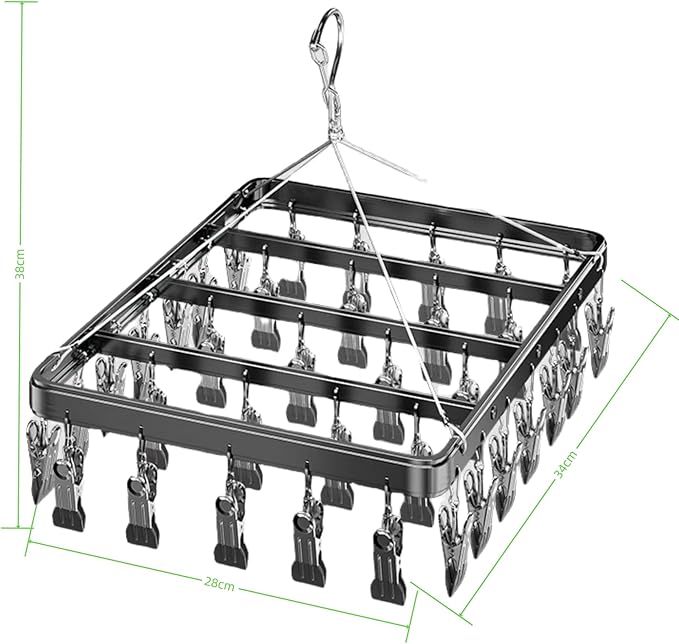 Clothes Drying Racks Clip Hangers Metal with 36 Clips Windproof Hook Underwear Hanger Foldable Laundry Clip for Socks Bras (Grey)