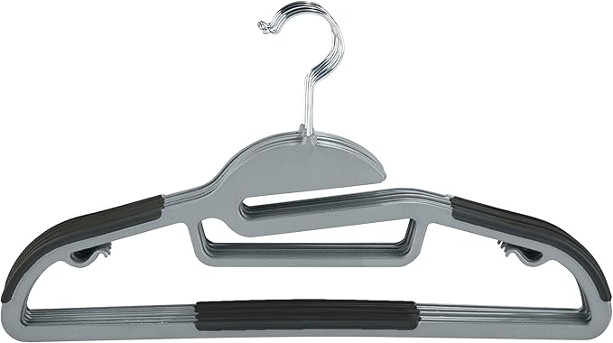 Simplify 8 Pack Ultimate Hanger | S-Shape Collar Saver | Ultra-Thin | Non-Slip | Accessory Bar | Belts | Scarves | Ties | Tank Top | Closet Organization | Light Grey