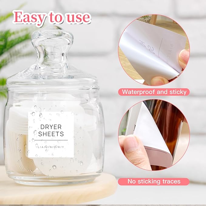 Laundry Labels for Jars,16 PCS Minimalist Laundry Room Labels,Removable Waterproof Cleaning Labels for Containers,Laundry Room Storage Organization,with 2 Blank Labels (White)