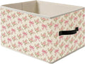 Coquette Pink Bow Rose Floral Storage Bin Box with Handles, Vintage Shabby Chic Cottagecore Pink Flower Foldable Organizer Basket Toybox for Girls Bedroom Bathroom Clothes Toys Books