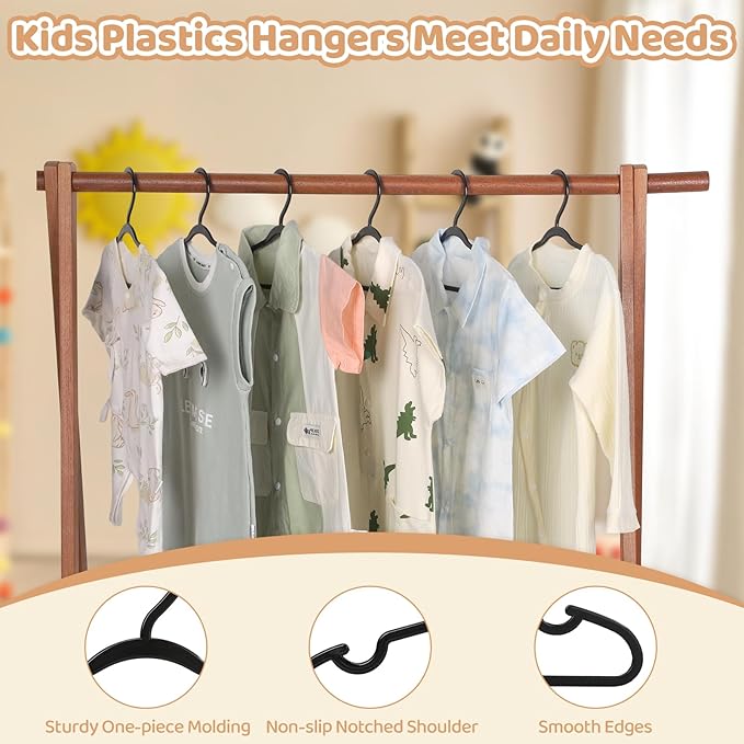 100 Pack Black Baby Hangers 12.91 Inch - Kids Non-Slip Clothes Hangers for Infant & Child, Durable Plastic Children's Hangers for Closet, Pants, Coats, Skirts