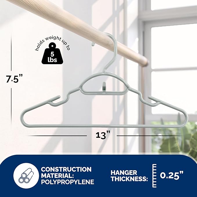 Youth Hangers 30 Pack - 13 Inch Plastic Youth Petite & Childrens Hangers for Closet, Baby Hangers for Children Clothes Sizes 4 to 10, Non-Slip Infant Hangers with Shoulder Grooves | Grey