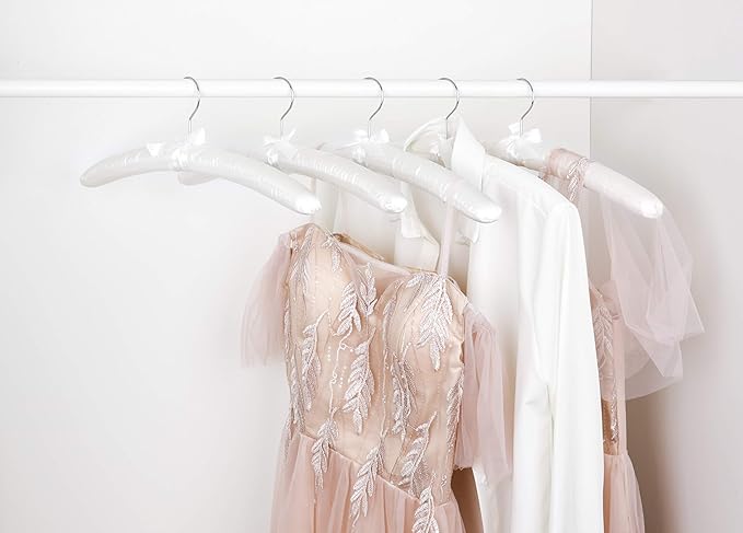 Amber Home 10 Pack 17 Inch Large White Satin Padded Hangers for Women Clothing, Anti Slip Cushioned Hangers for Sweaters, Wedding, Delicate Cashmere