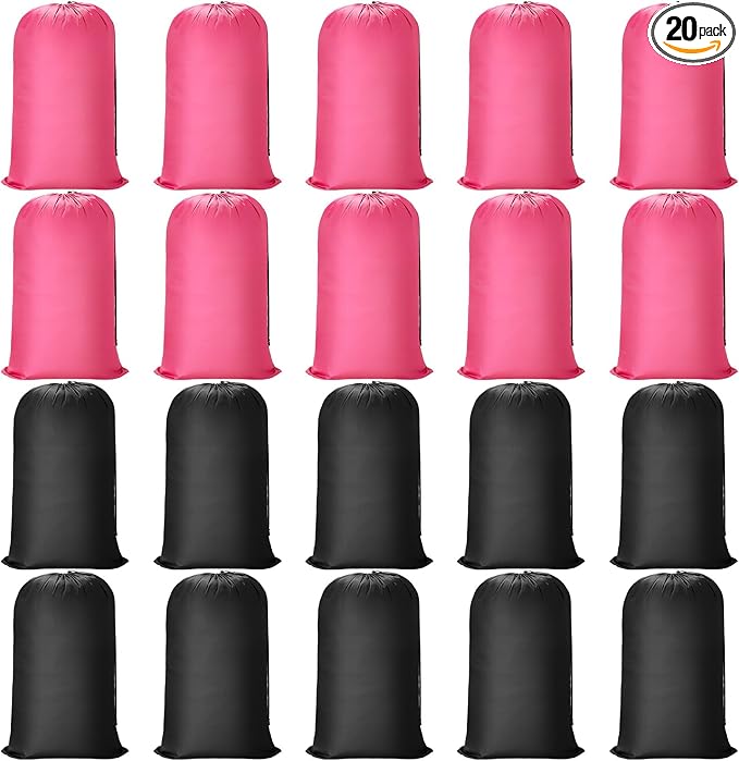 Nuogo 20 Pcs Laundry Bag Washable Travel Laundry Bags with Drawstring Lock Closure Large Heavy Duty for Camping Tent Blankets Dirty Clothes Yarn Fabric Storage, Multi Use (Black, Pink)