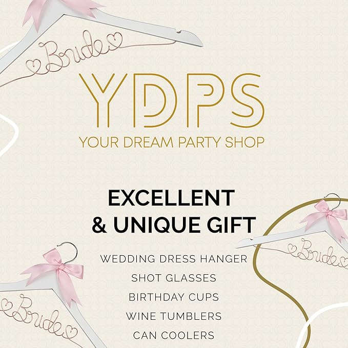 Bride Hanger for Wedding Dress, Wooden Gown Display with White Finish, Elegant Keepsake for Ceremony Photos, Bridal Shower Gift, Getting Ready Accessory for Special Day (White Wood Rose Gold Wire)
