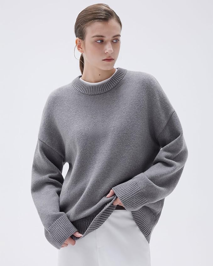 SUUKSESS Women Cashmere Blend Oversized Crew Neck Long Sleeve Pullover Sweaters