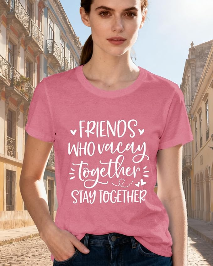 Best Friend Shirts for Women Bestie T-Shirt Friends Who Vacay Together Stay Together Tee Tops