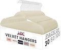 LDC Ivory Velvet Hangers 30 Pack - Premium Non-Slip Clothes Coat Pants Felt Hanger for Closet - Heavy Duty Space Saving 360° Swivel Hook Hangars - Ivory