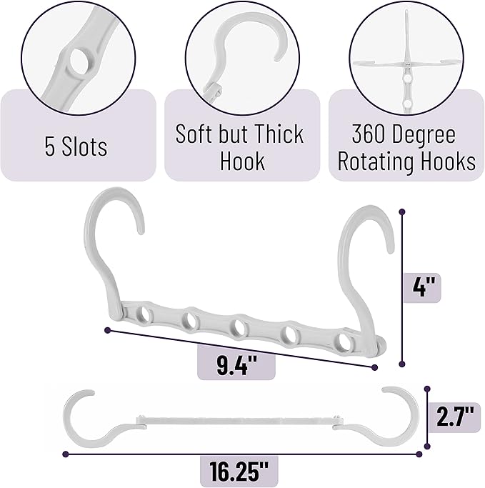Mr. Pen- Space Saving Hangers for Clothes, 12 pcs, White, Plastic Multi Clothes Hangers Space Saving, 5 Slots, 360° Rotating Hooks
