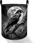 Raven Moon Laundry Basket Hamper for Boys Girls Kids Adults, Foldable Waterproof Oxford Clothes Storage Bin, Gothic Spooky Organizer for Bedroom Bathroom Room Decor 19.7"x15.8"
