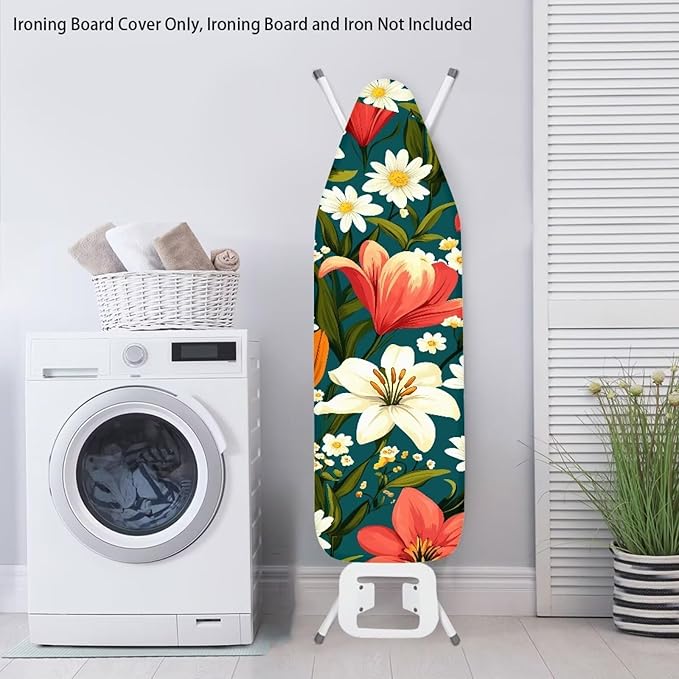 Narcissus Cover for Ironing Board 15x54 Inch Standard Size Flower Print Iron Board Cover with Elastic Edge Universal Fit, Hook and Loop Design