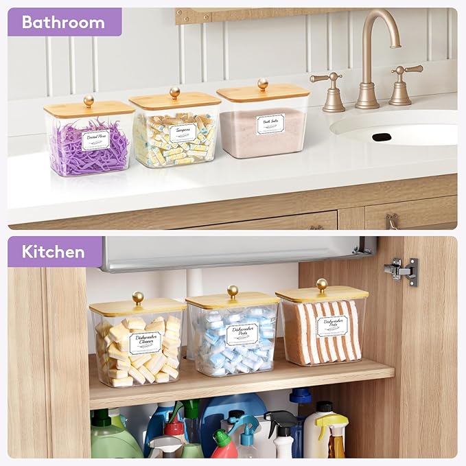 Lifewit Laundry Pods Container with Lid, Dryer Sheet Holder, Room Organization Storage for Coffee Pods Kcup Washing Powder, Scent Booster Beads, 2600 ml/0.7gal，Natural,2 Pcs