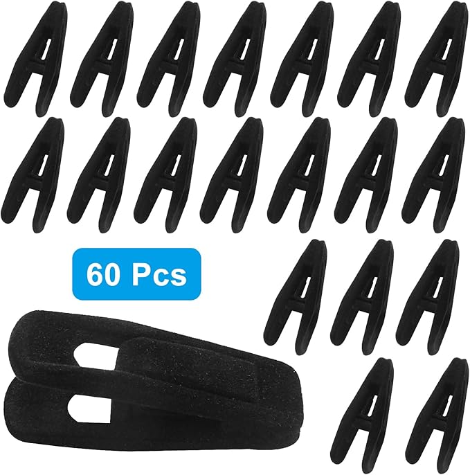 Hordion 60Pcs Velvet Hanger Clips, Non-Slip Velvet Clip Strong Finger Clip, Black Felt Hangers Clips for Thin Clothes Hangers, ZC202405062817