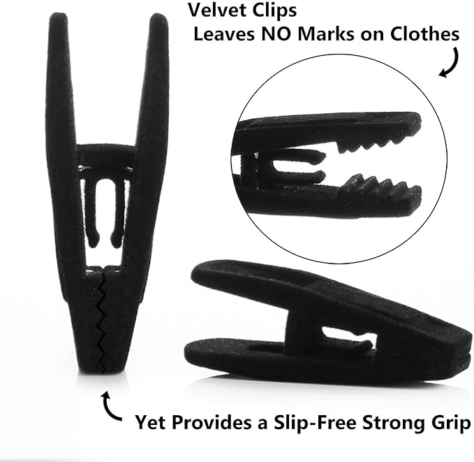 Velvet Clips, 20 Pack, Durable Non- Breaking Material, Matching Hangers of Our Brand and Your existing Velvet Hanger, Suitable to Hang Many Types of Clothes. (Black)