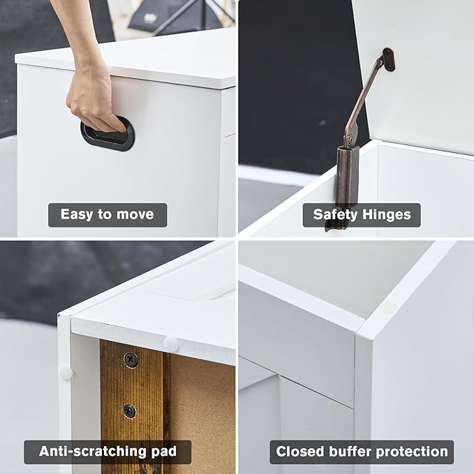 47.2” Storage Bench,Extra Large Wooden Storage Chest with 2 Safety Hinges,entryway Bench,Blanket Storage,Shoe Storage Bench for Entryway,Bedroom,Living Room,Easy Assembly. (White, 47.2x15.7x19)