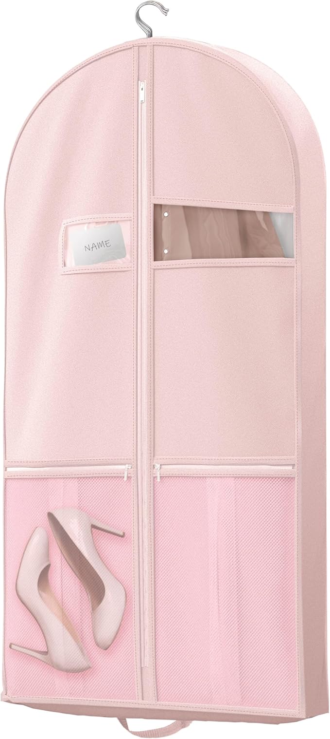 43" Travel Garment Bag with Accessories Zipper Pocket, Heavy Duty Suit Bag for Suits, Tuxedos, Dresses, Coats, Pink, 1 pack