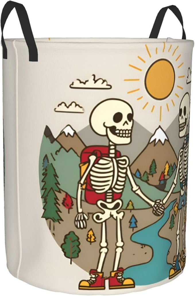 Skeleton Mountain Design Laundry Basket, Foldable Oxford Cloth Funny Tote Bag Laundry Hamper Clothes Storage Bucket Organizer, For Bathroom/Laundry Storage/Bedroom 19.6x15.7 Inch