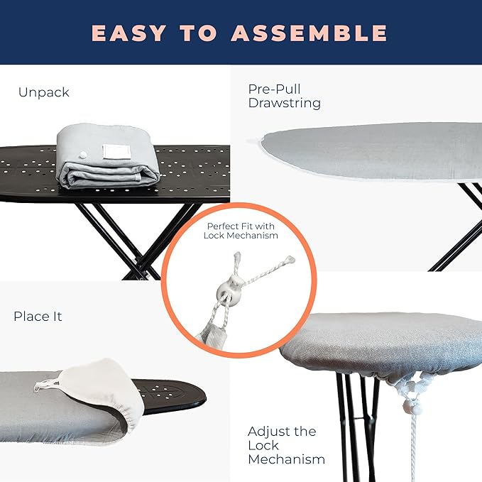 Ironing Board Cover and Pad, Silver Coated Iron Pad Covers for Standard Boards, 4 Layers Extra Thick Heavy Duty Padded Cover, Drawstring Tightening with Scorch and Stain Resistant Padding