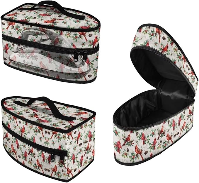 Christmas Steam Iron Storage Bag Fits for Accessories Travel Irons Decorative Cute Clothes Iron Storage Case with Zipper Closure, Cardinal Bird Nut