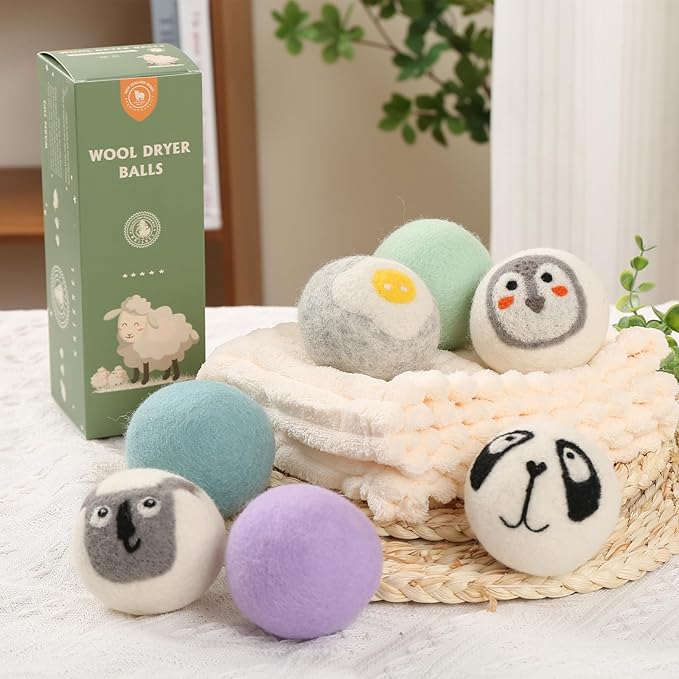 Wool Dryer Balls 3 Pack XL, Natural Fabric Softener New Zealand Wool，Handmade Organic Laundry Dryer Balls, Reusable 1000 Loads,Wrinkles Free, Shorten Drying Time（3 Pack,Animal Pattern）