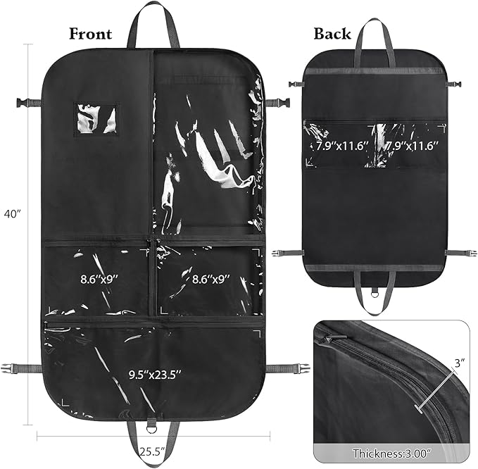 Univivi 40" Dance Costume Garment Bag for Dancers, Foldable Dance Garment Bag with 5 x Zipper Pockets & Adjustable Buckle Ideal for Dance Competition and Costumes Storage - Black