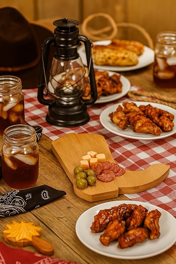Vastigo Cowboy Boot Bamboo Cutting Board & Charcuterie Serving Board | Western Kitchen Decor Gift | 9" x 11.25" Unique Shaped Cheese Board