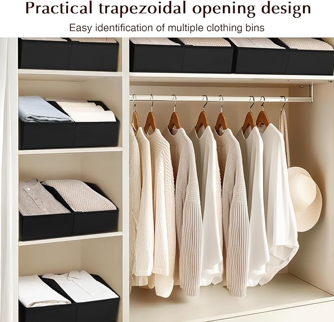 Closet Organizers and Storage Bins - 4 Pack Collapsible Divided Trapezoidal Cube Storage Bins Baskets with Orange Handlefor Organizing Clothes Blankets, Toys, Books, Towels(Black)