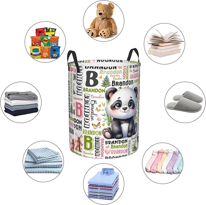 Personalized Panda Laundry Basket For Baby Kids Boys Girls Adult Custom Hamper Basket With Name For Bathroom Bedrooms Collapsible Baby Laundry Basket, Dirty Clothes Hamper With Handles