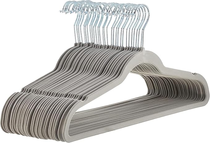 Premium Velvet Clothes Hangers, Heavy Duty Study Black Hangers for Coats, Suit & Dress - Non Slip Clothes Hanger Set (50, Grey/Silver)