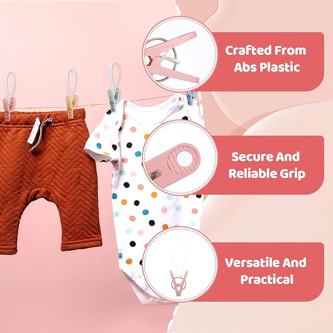 90 Pack Multi Purpose Laundry Hooks Hanging Clips, Clothes Pins with Plastic Rope Hangers with Clips for Baby Clothes Pants Socks Towels Wardrobe & Kitchen Organization