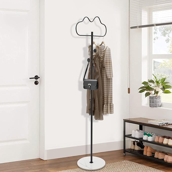 Freestanding Cloud-shaped Coat Rack, Coat Hanger Stand for Clothes Hats Scarves Metal Coat Tree with 2 Hooks for Bedroom Entryway Hallway Office