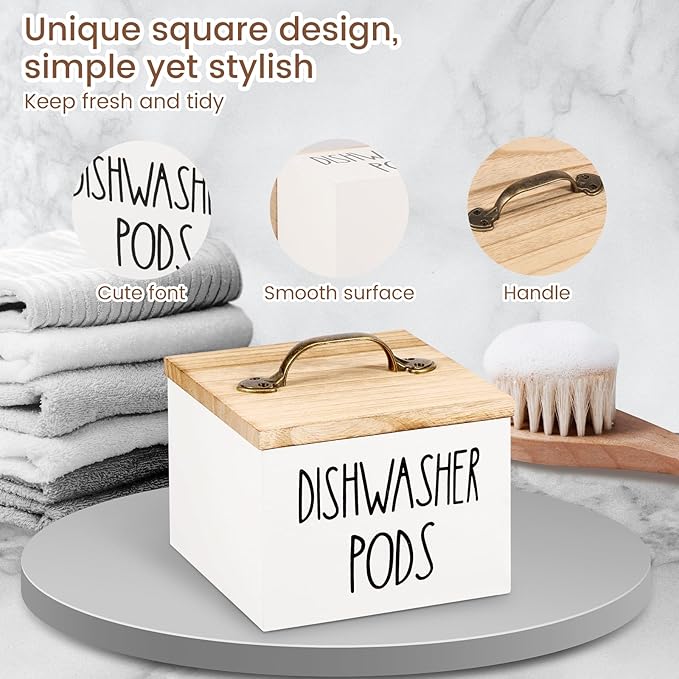 Dishwasher Pod Container with Lid, Laundry Detergent Pods Storage Container, Dryer Sheet Holder, Dishwasher Pod Storage Container, Detergent Pods Container for Laundry Room (White)