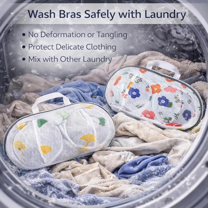 Bra Washing Protector Set, 4 Pcs Lingerie Laundry Bags with Molded Compartments, 360° Structured Support, Protect Underwire & Cups, Anti-Snag Breathable Mesh for Delicates