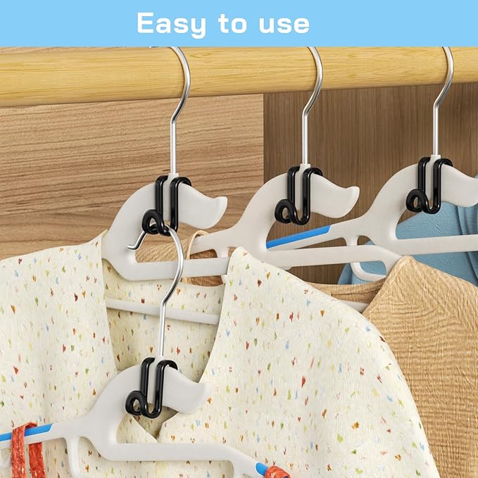 Tinfol Black Hanger Connector Hooks, 100pc Space Saving Hooks,Heavy Duty Clothes Hanger Extender Clips for Hangers Closet Organizers