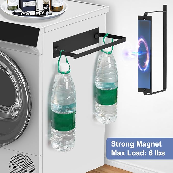 Magnetic Hanger Holder for Laundry Room, Space-Saving Hanger Organizer for Washing Machine Dryer, Holding up to 40 Velvet Wire Plastic Hangers (1, Black)