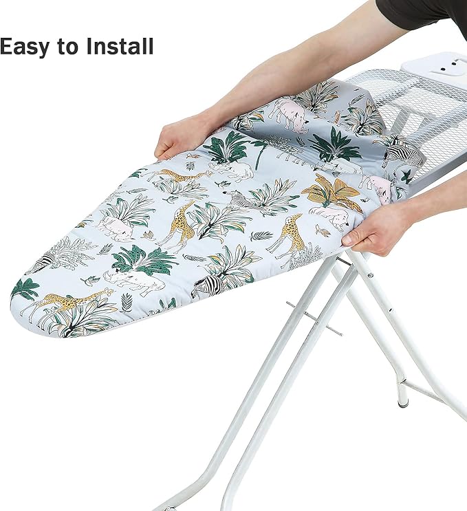 Ironing Board Cover and Pad Standard Size 15 x 54,3 Pairs of Hook and Loop Fastener Straps,Elastic Edges,2 Layers Ironing Board Cover with Thick Padding (F Pattern)