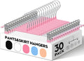 HUADYMEET 30 Pack 12Inch Pants Hangers with Clips,Metal Trouser Hanger for Jeans.Space Saving Skirt Hangers Heavy Duty Non-Slip Adjustable Clothes Shorts Hanger for Women,Men,Pink