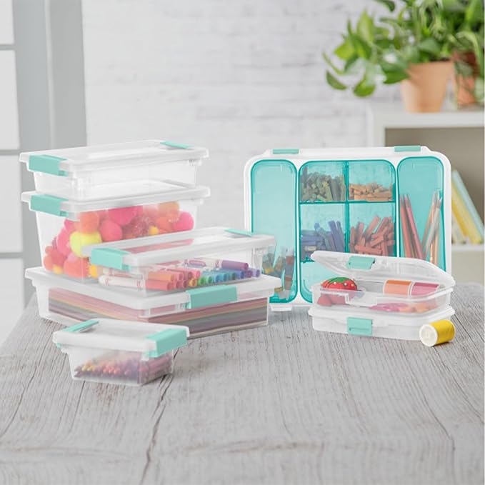 Sterilite 8-Pack Clip Box, Stackable Clear Plastic Bins with Latching Lids, Medium - Writing, Arts or Crafts Supplies Storage Containers for Home, Office, Classroom and Workshop Organization