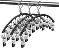 3Pack Metal Clips Pants Hanger,Legging Organizer for Closet, Lockable 30 Clips Hangers Space Saving Closet Organizers Multi Clip Hanger Black (Winproof Hook)