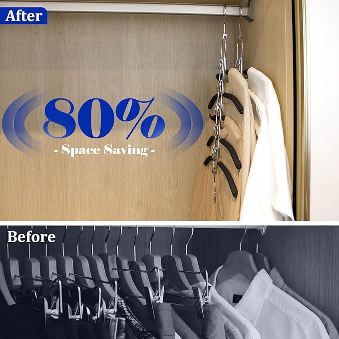 5-in-1 Anti Slip Stainless Metal Clothes Hangers,Space Saving Thin Shirt Hangers,Multi Layers Magic Sweater Hanger,Used for Wardrobe Organizer or Vacation and Business Trips