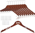 Personalized Bride Hanger for Wedding Dress, Wooden Bridesmaid Hangers 10 Pack and 15 Pcs Letter Stickers for Tuxedo Suit Wedding Gift Bridal Party Shower DIY Special Names Dates(Retro)